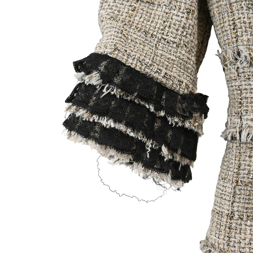Chanel Beige Metallic Gold Silver Tweed Fringe Trim Jacket Size 38 Approx US 6 - Picture 7 of 16